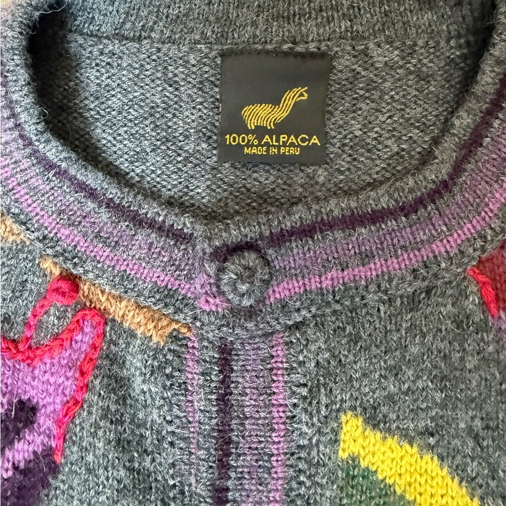 🦙🧶100% Peruvian Alpaca Floral Embroidered Button-Up Sweater Cardigan - Picture 5 of 13